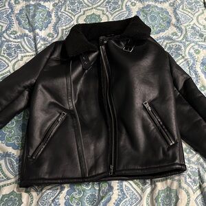 Guess Black Faux Leather Jacket with Buckle Collar